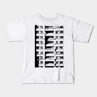 Collapsed building black and white illustration Kids T-Shirt